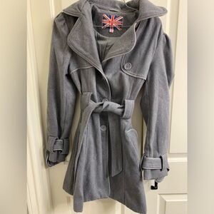 Miss London Jacket Medium M Womens Gray Wool Blend Belted Lined Coat